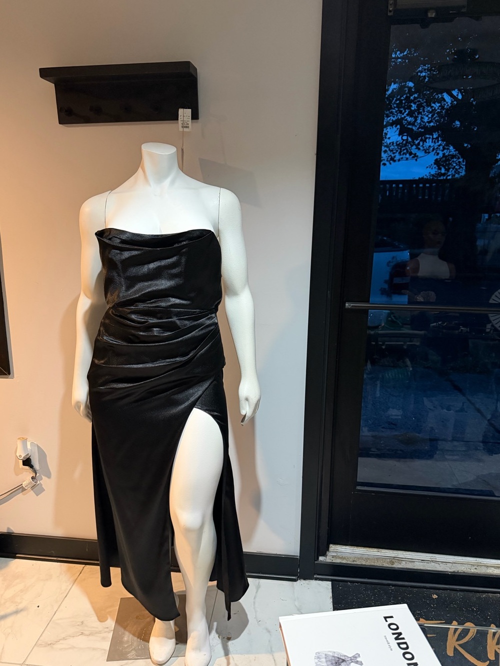 Azazie Black Strapless Satin Gown with High Side Slit